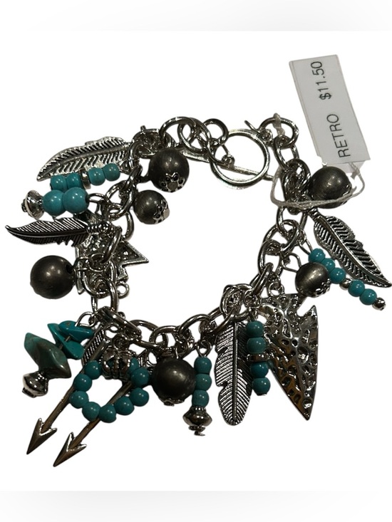 Retrobrand Jewelry - Turquoise Bead and Silver Feather Charm Bracelet